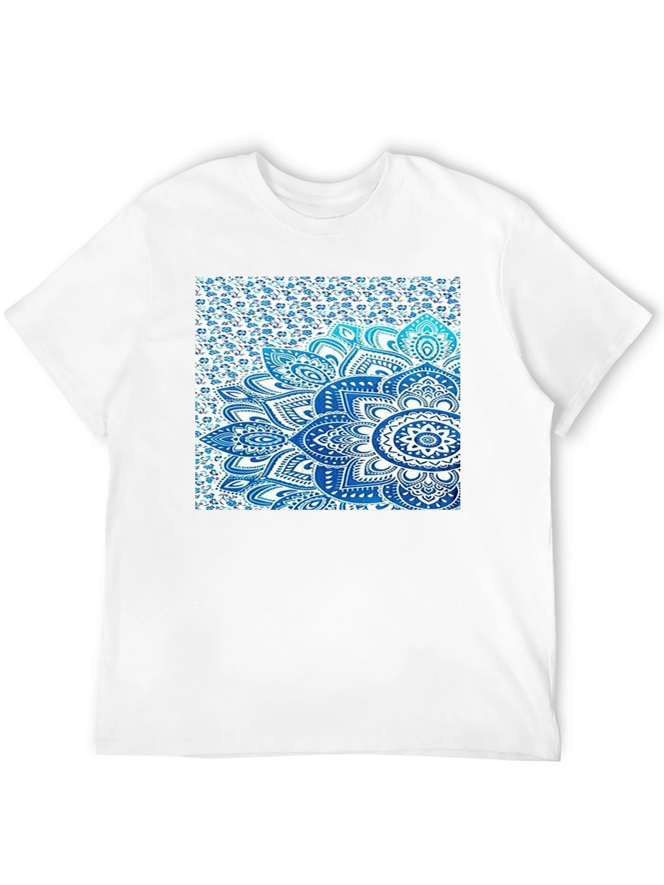 Mens Black Tee with Blue Mandala Print