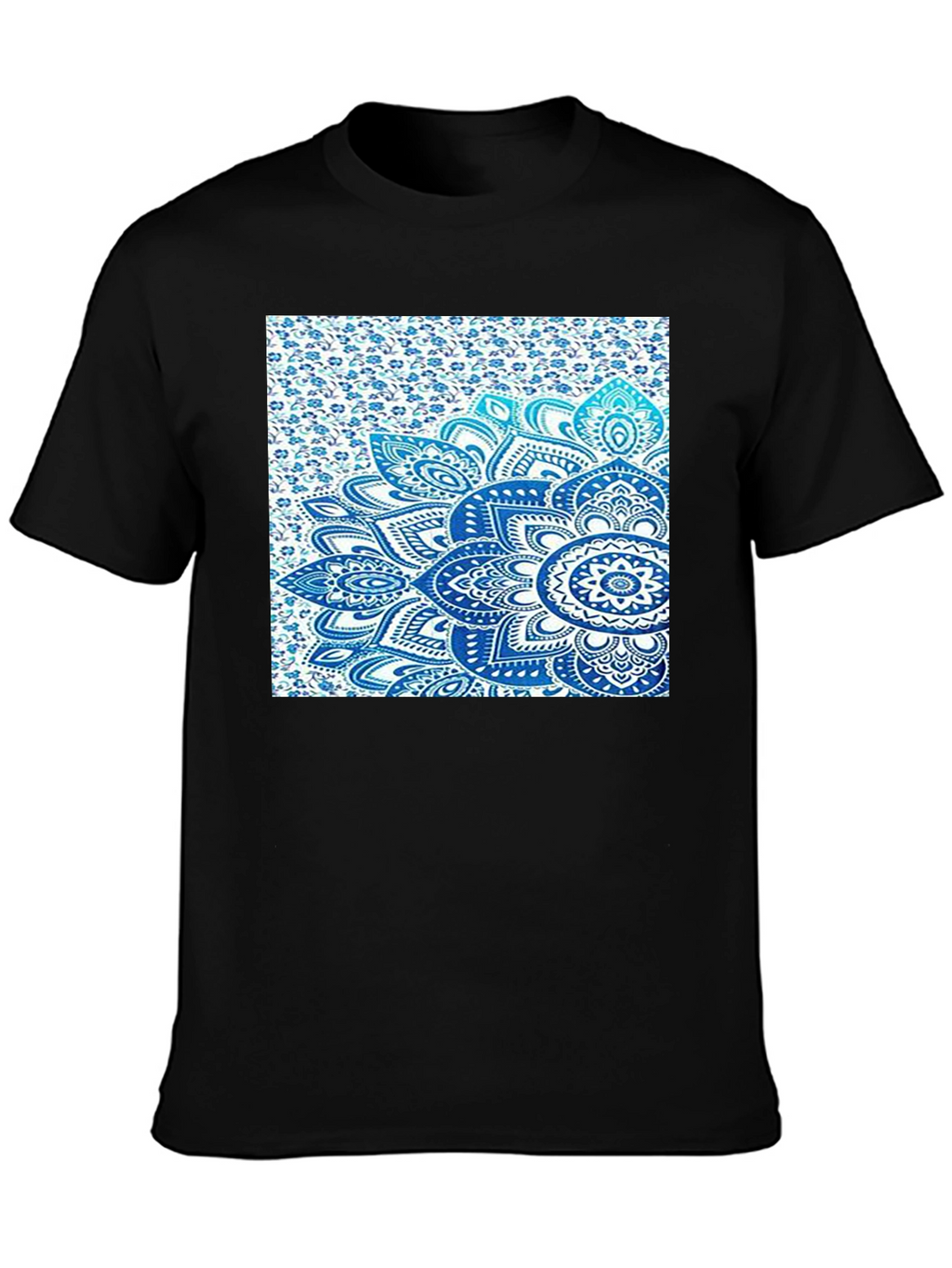 Mens Black Tee with Blue Mandala Print