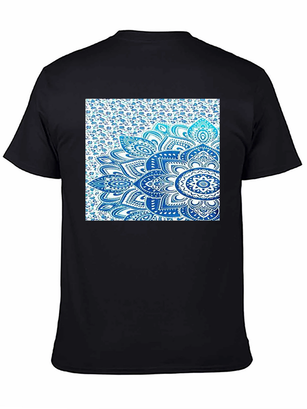 Mens Black Tee with Blue Mandala Print