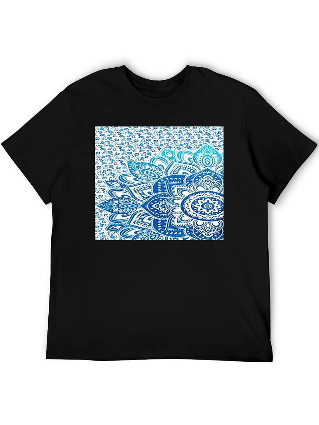 Mens Black Tee with Blue Mandala Print