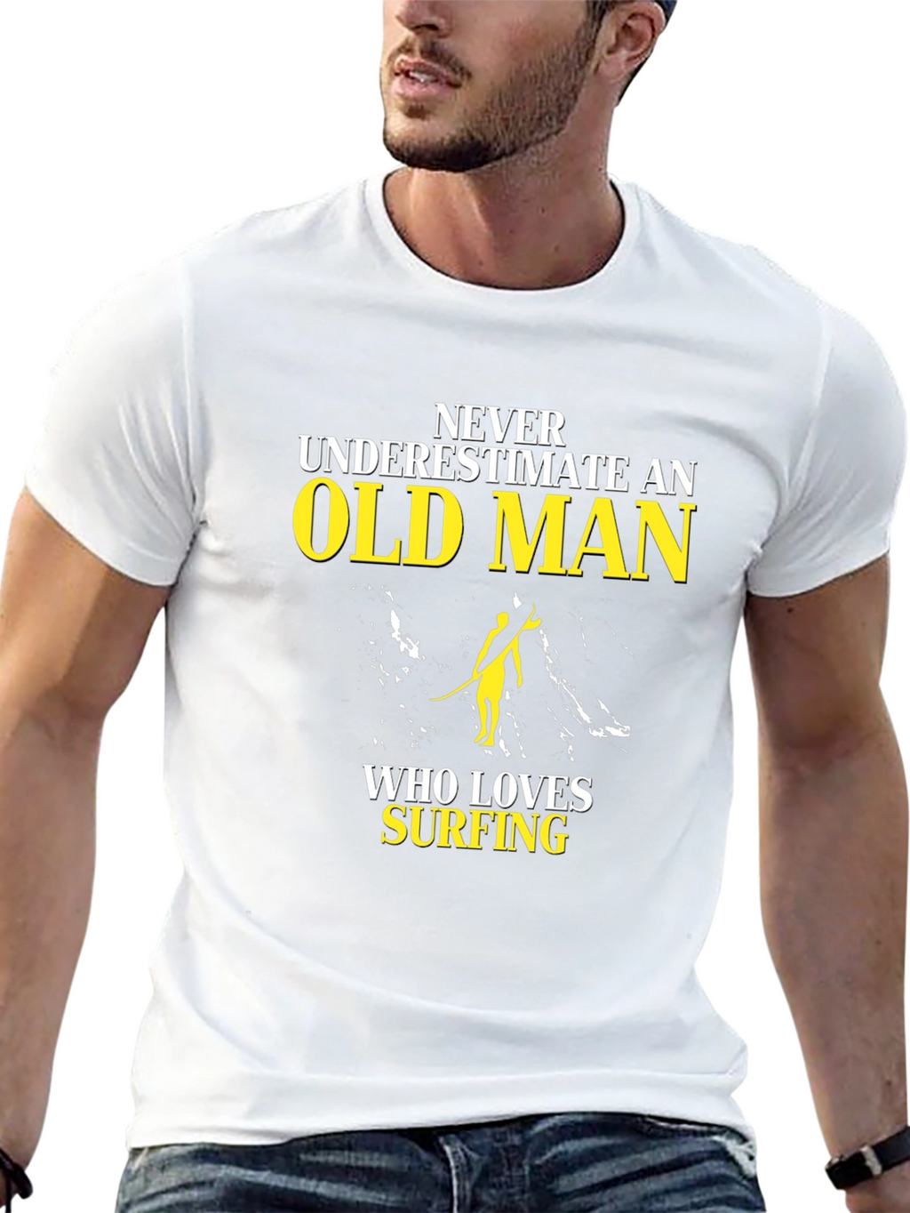 Old Man Surfing T-Shirt - Black