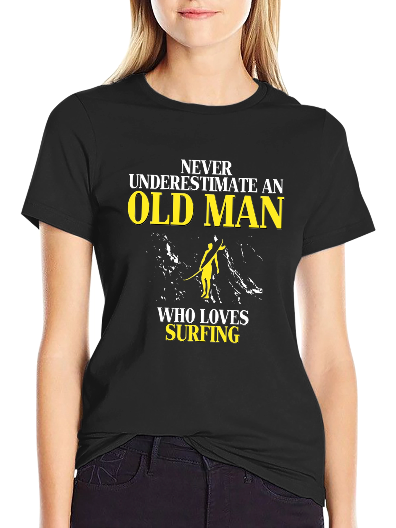 Old Man Surfing T-Shirt - Black