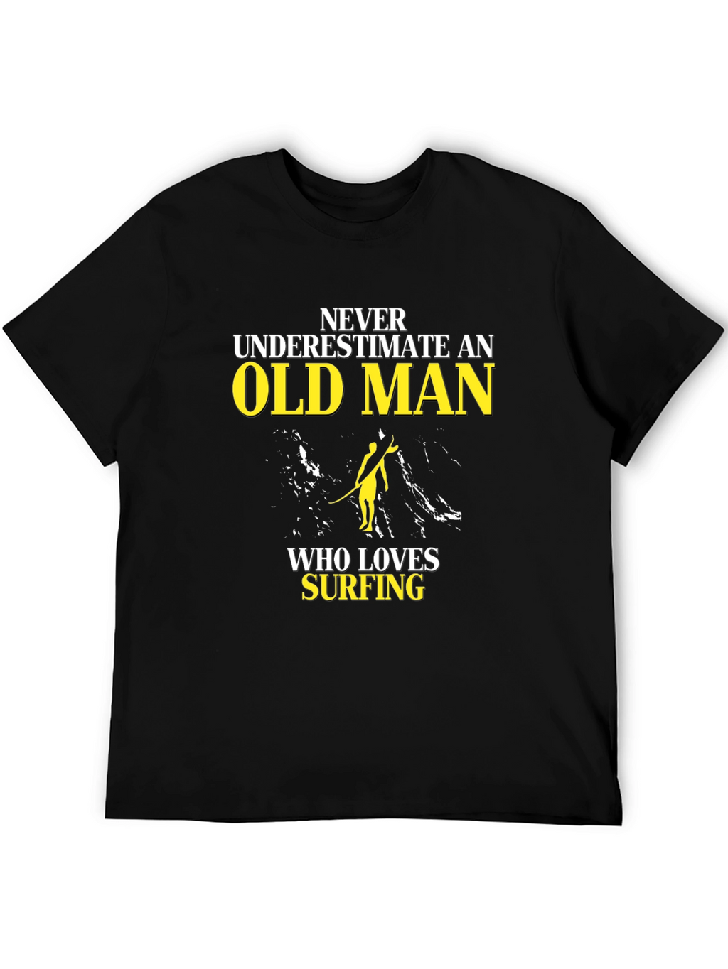 Old Man Surfing T-Shirt - Black