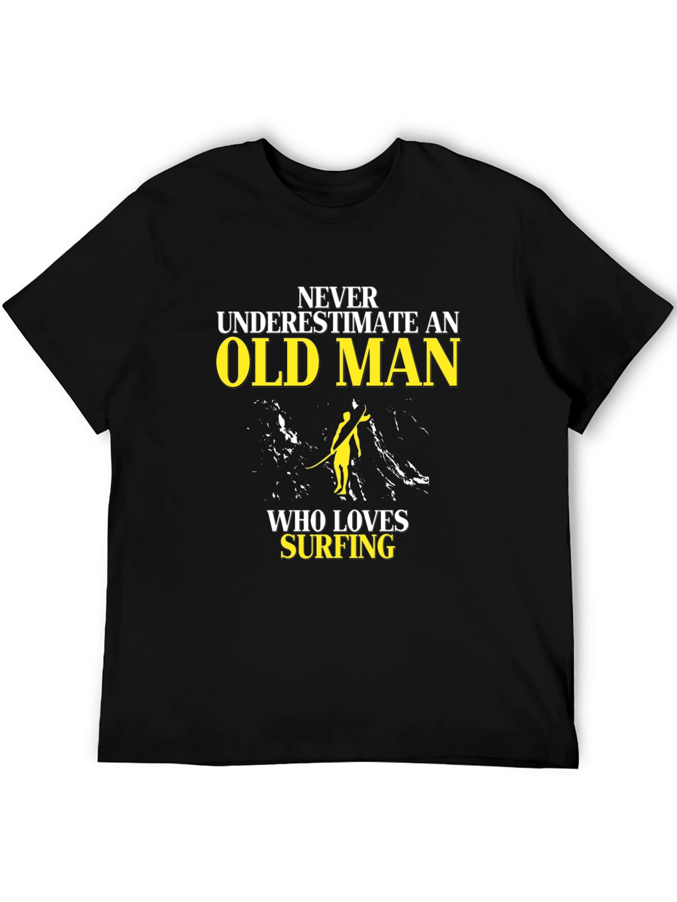 Old Man Surfing T-Shirt - Black