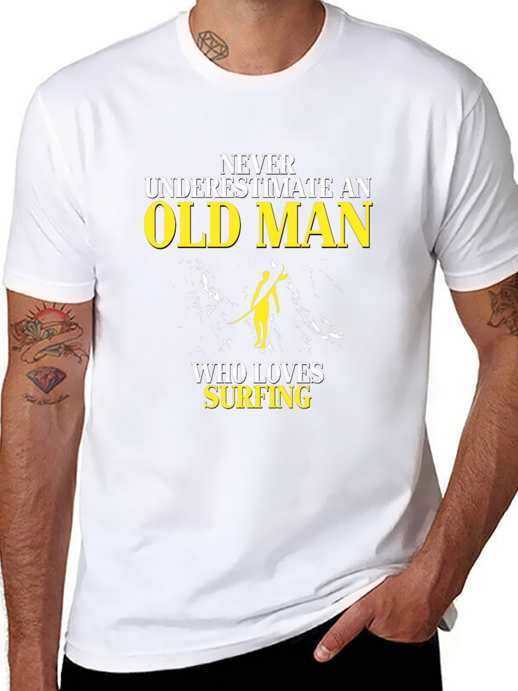 Old Man Surfing T-Shirt - Black