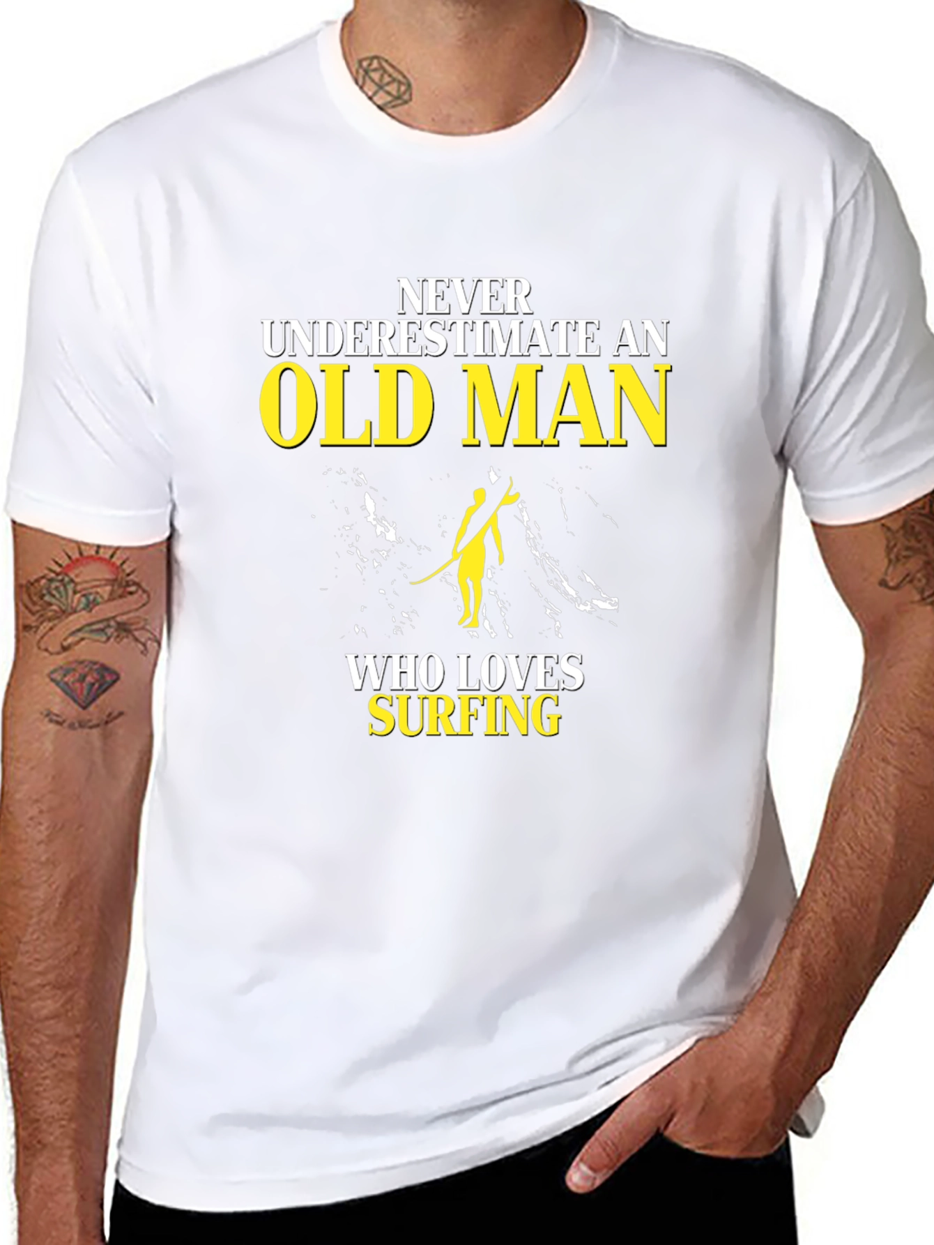 Old Man Surfing T-Shirt - Black