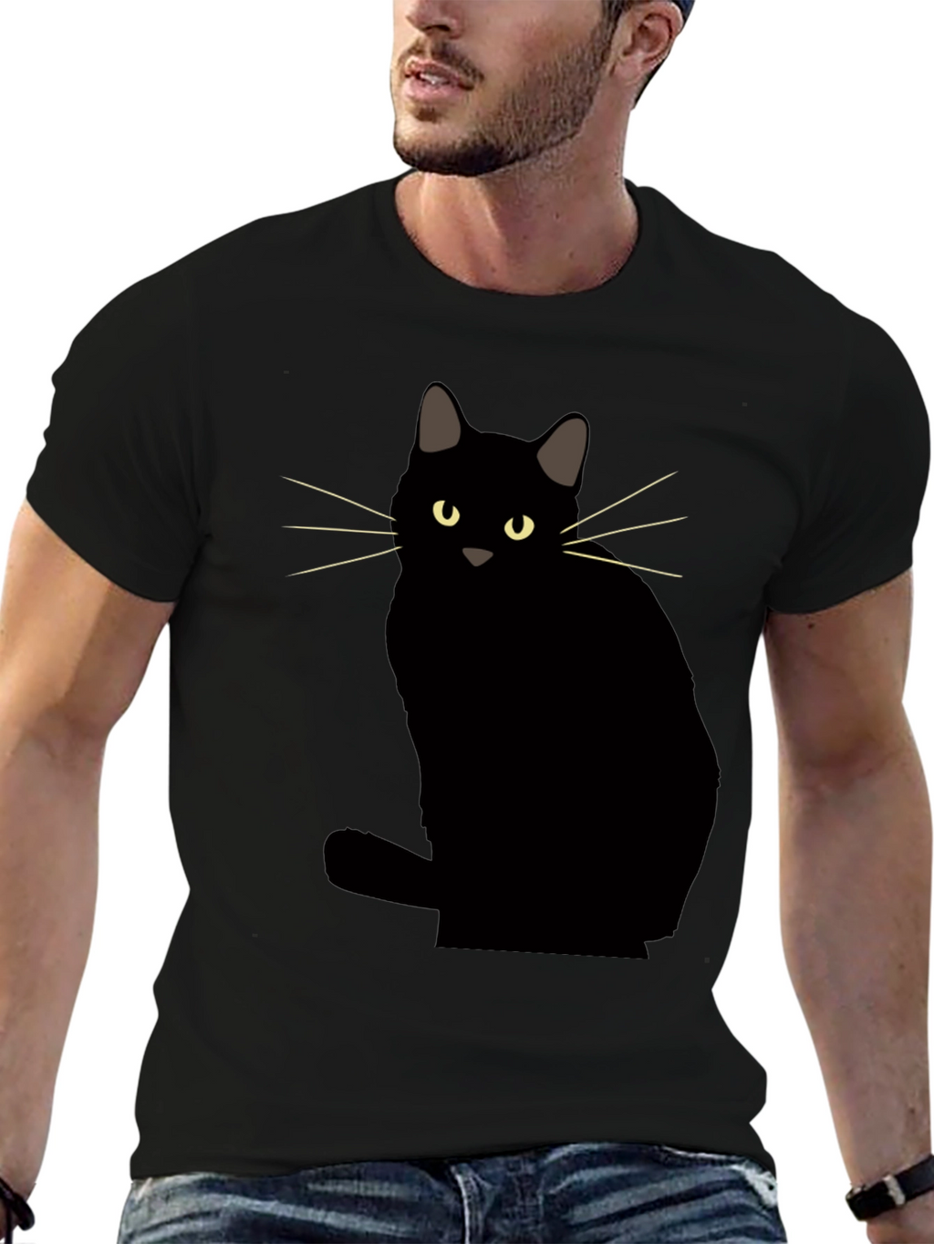 Black Cat Graphic Tee - Mens Casual Crew Neck