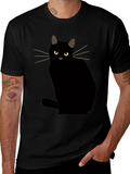 Black Cat Graphic Tee - Mens Casual Crew Neck