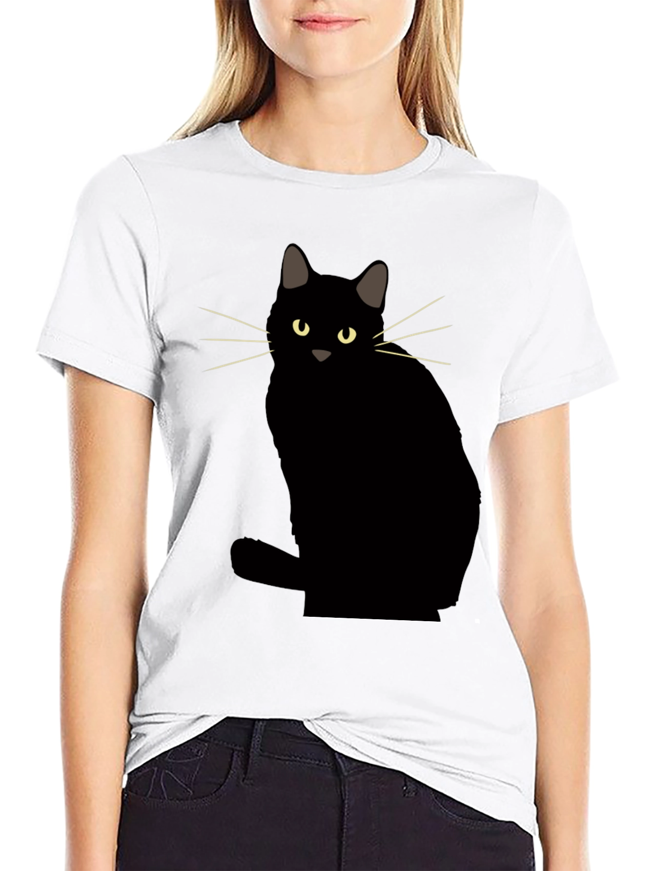 Black Cat Graphic Tee - Mens Casual Crew Neck