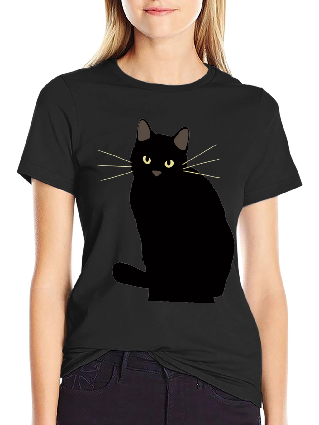 Black Cat Graphic Tee - Mens Casual Crew Neck