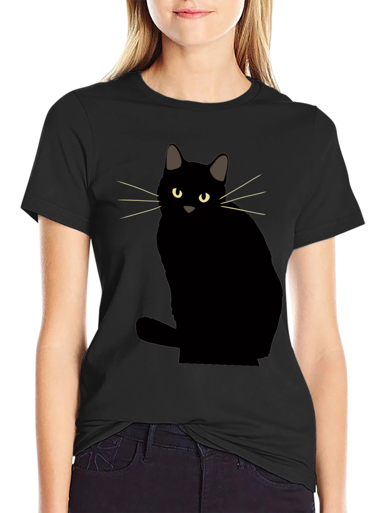 Black Cat Graphic Tee - Mens Casual Crew Neck