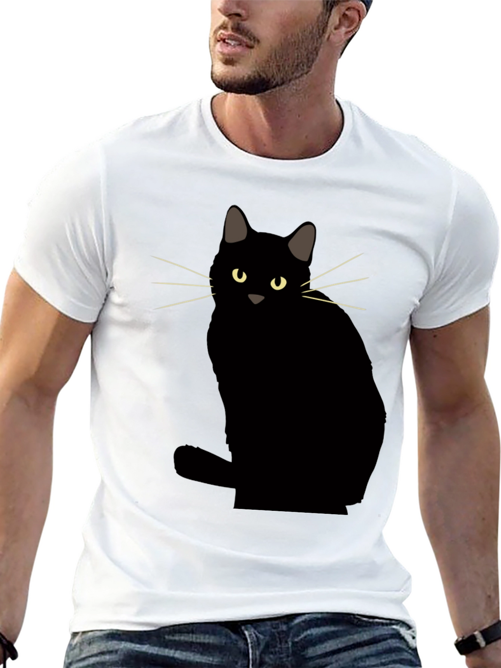 Black Cat Graphic Tee - Mens Casual Crew Neck