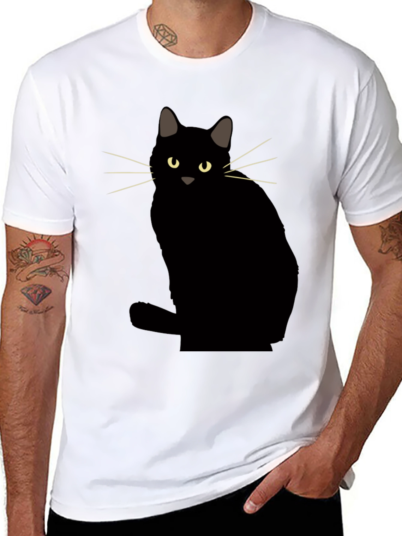 Black Cat Graphic Tee - Mens Casual Crew Neck