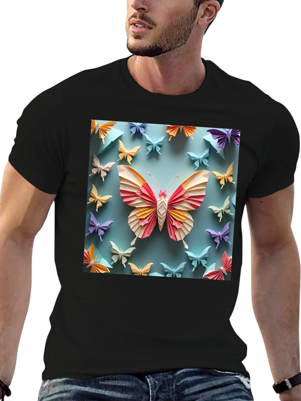 Butterfly Origami Graphic Tee - Unique Design