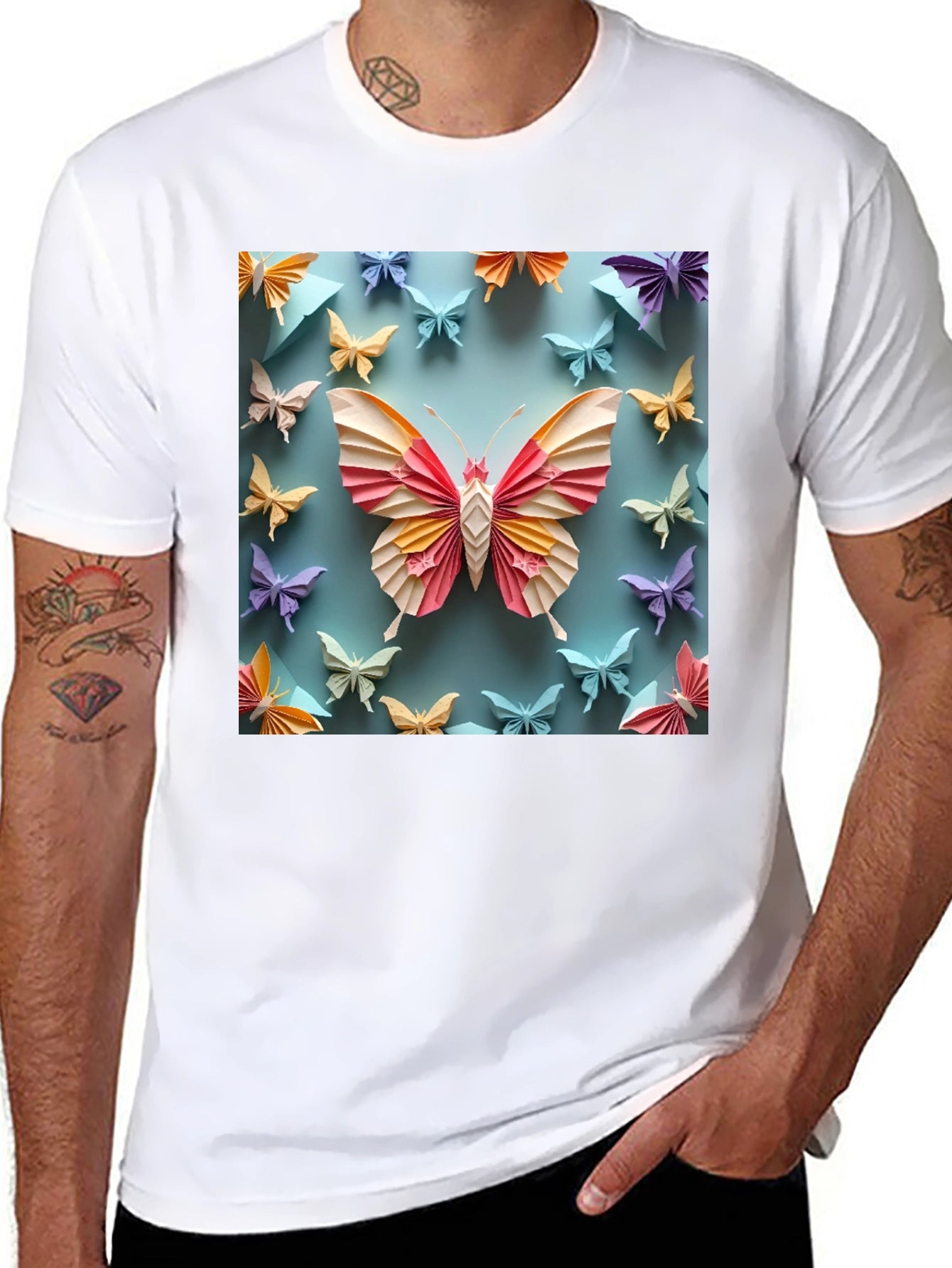Butterfly Origami Graphic Tee - Unique Design