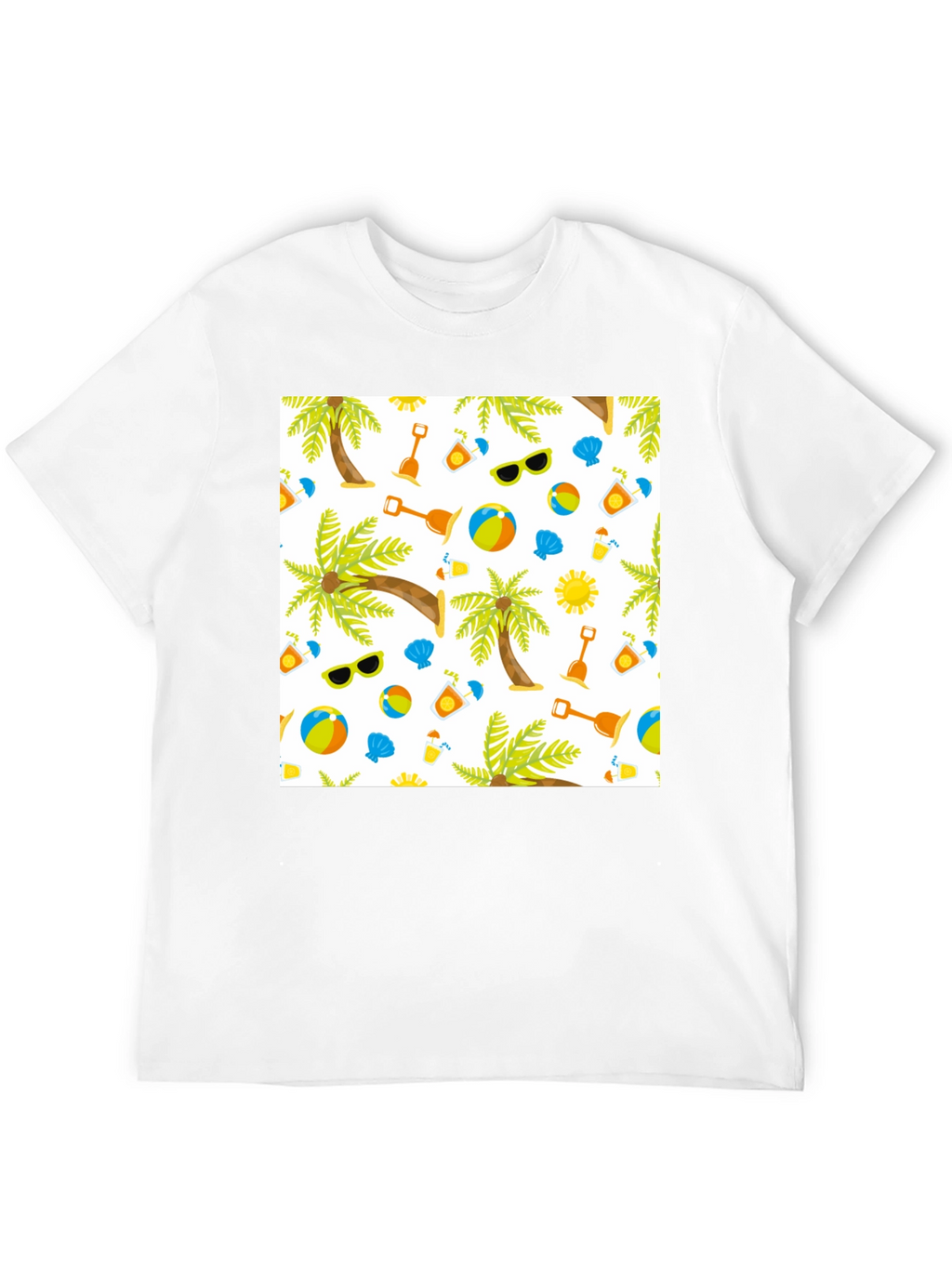Summer Beach Pattern T-Shirt - Black