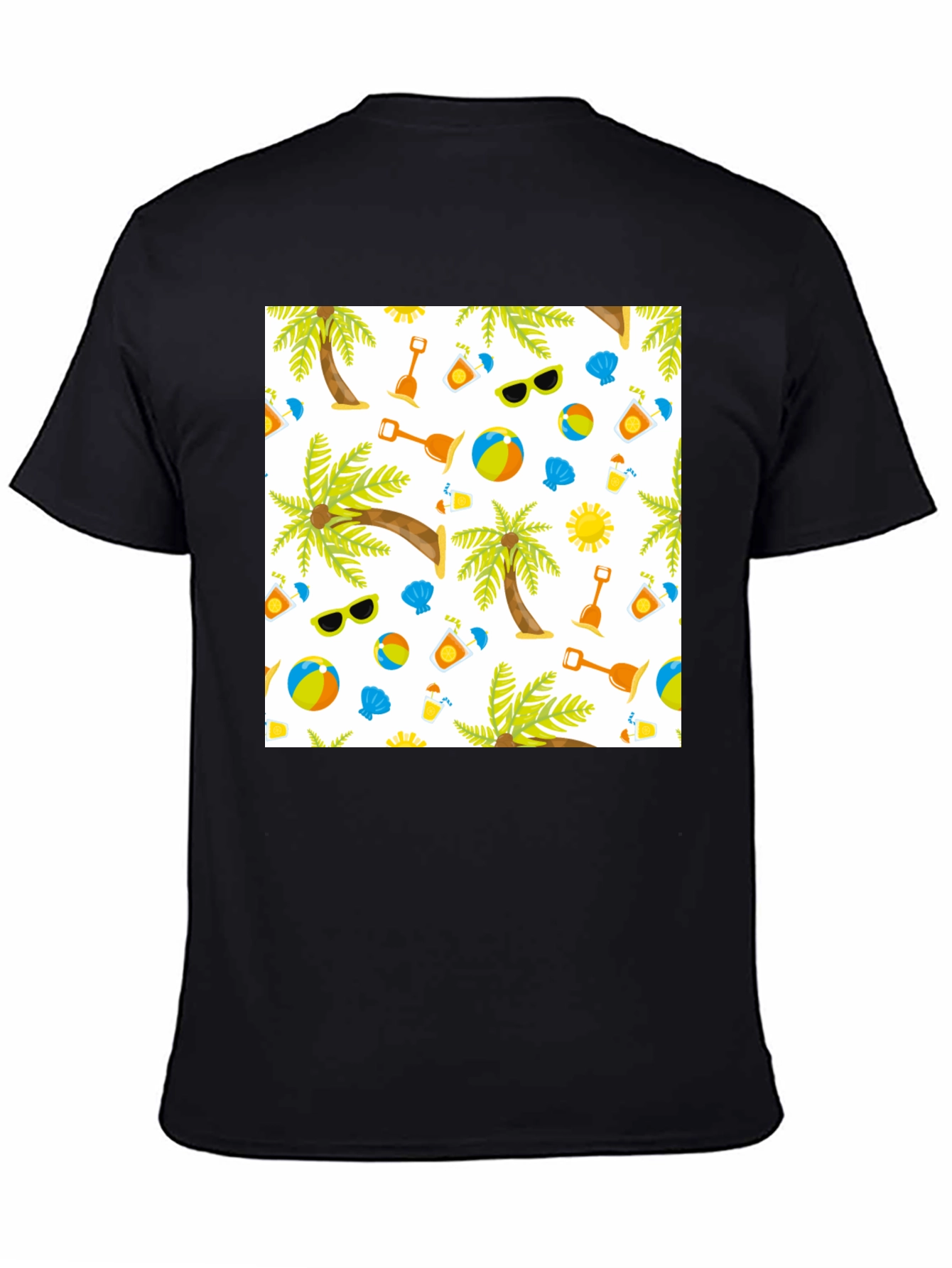 Summer Beach Pattern T-Shirt - Black