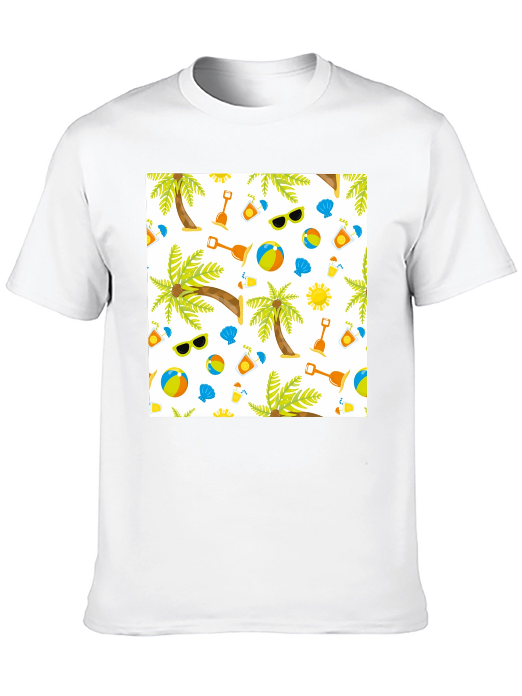 Summer Beach Pattern T-Shirt - Black