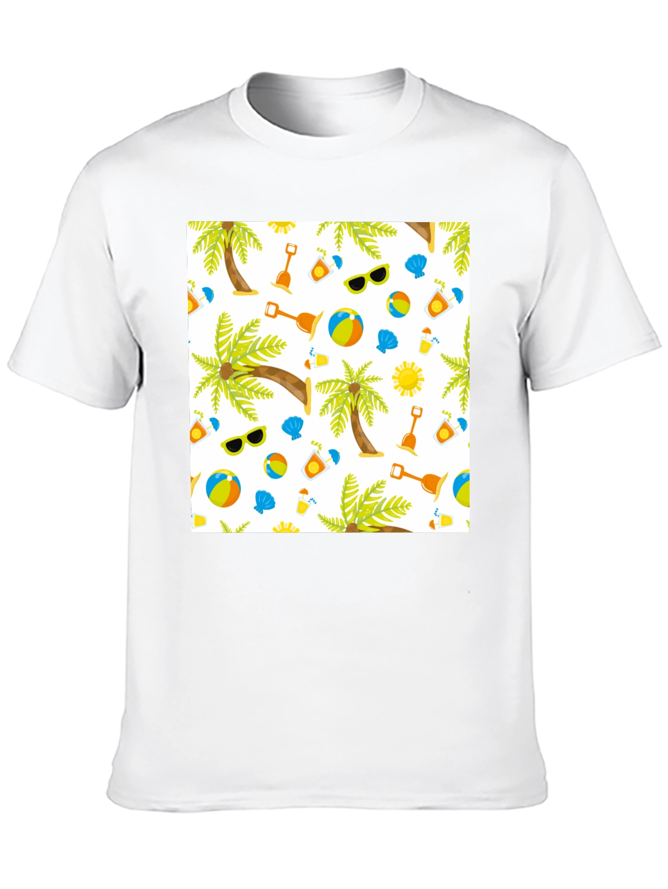 Summer Beach Pattern T-Shirt - Black