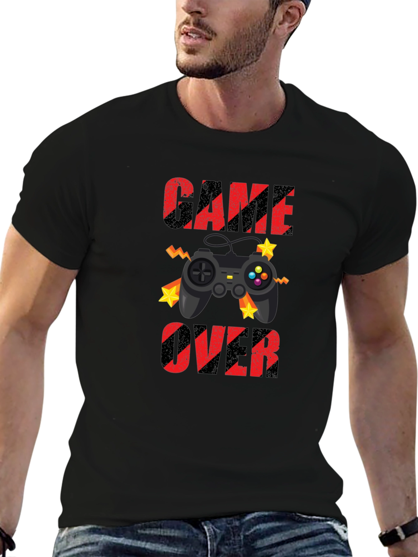 Game Over Graphic Print T-Shirt - Black