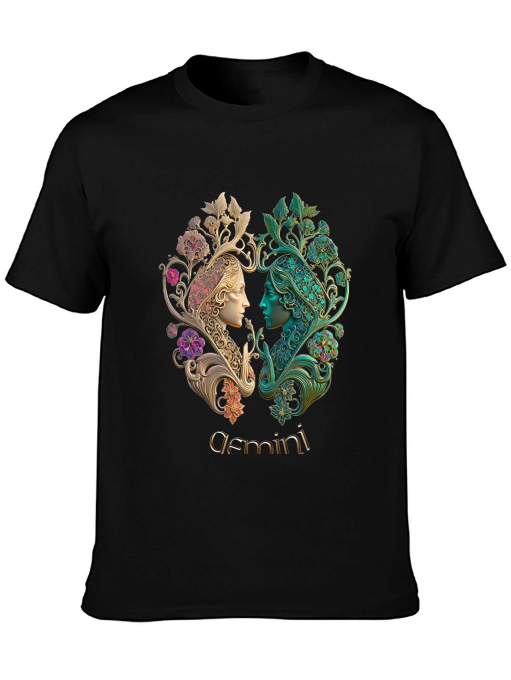 Gemini Zodiac T-Shirt Art Nouveau Style