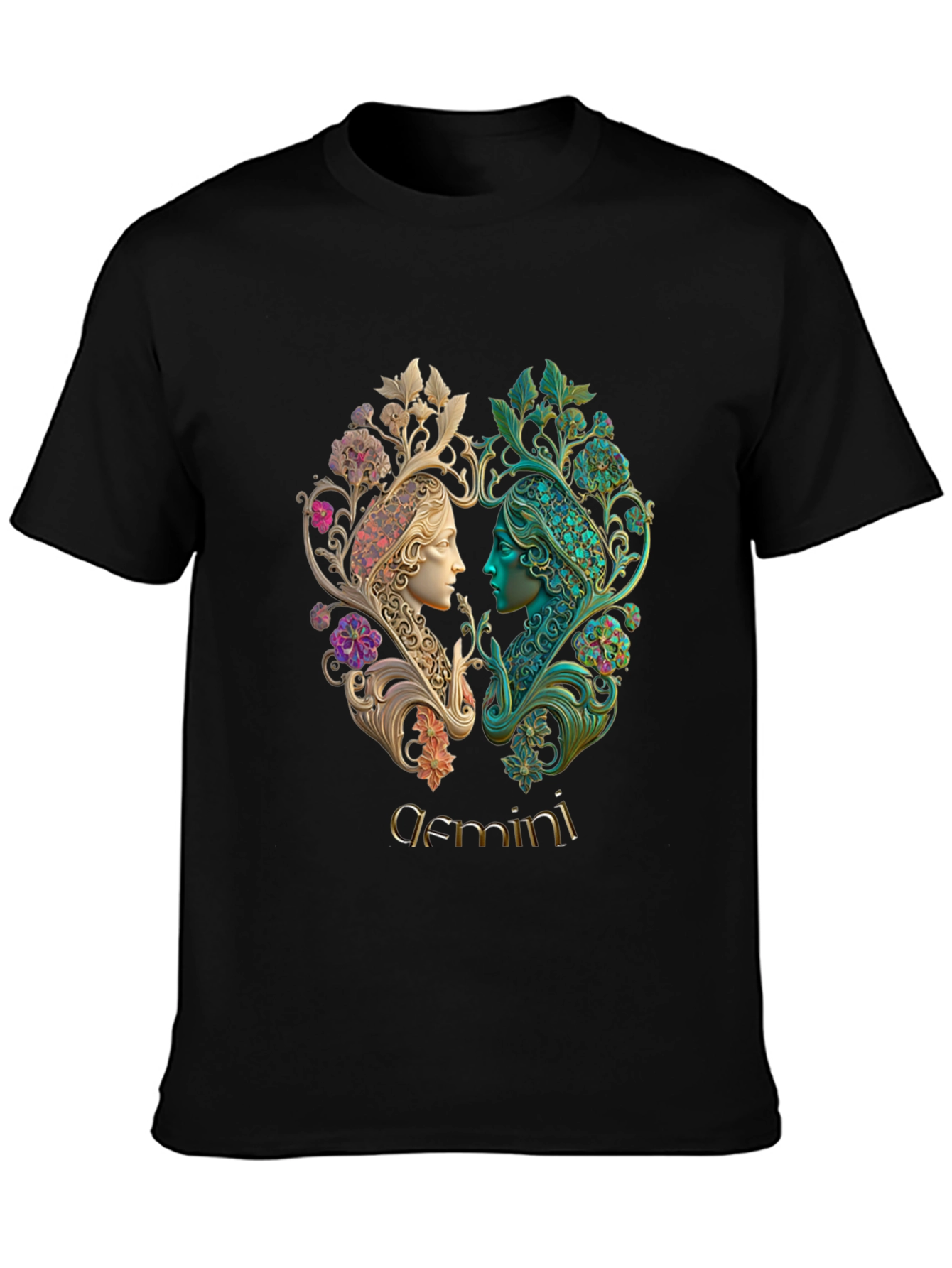 Gemini Zodiac T-Shirt Art Nouveau Style