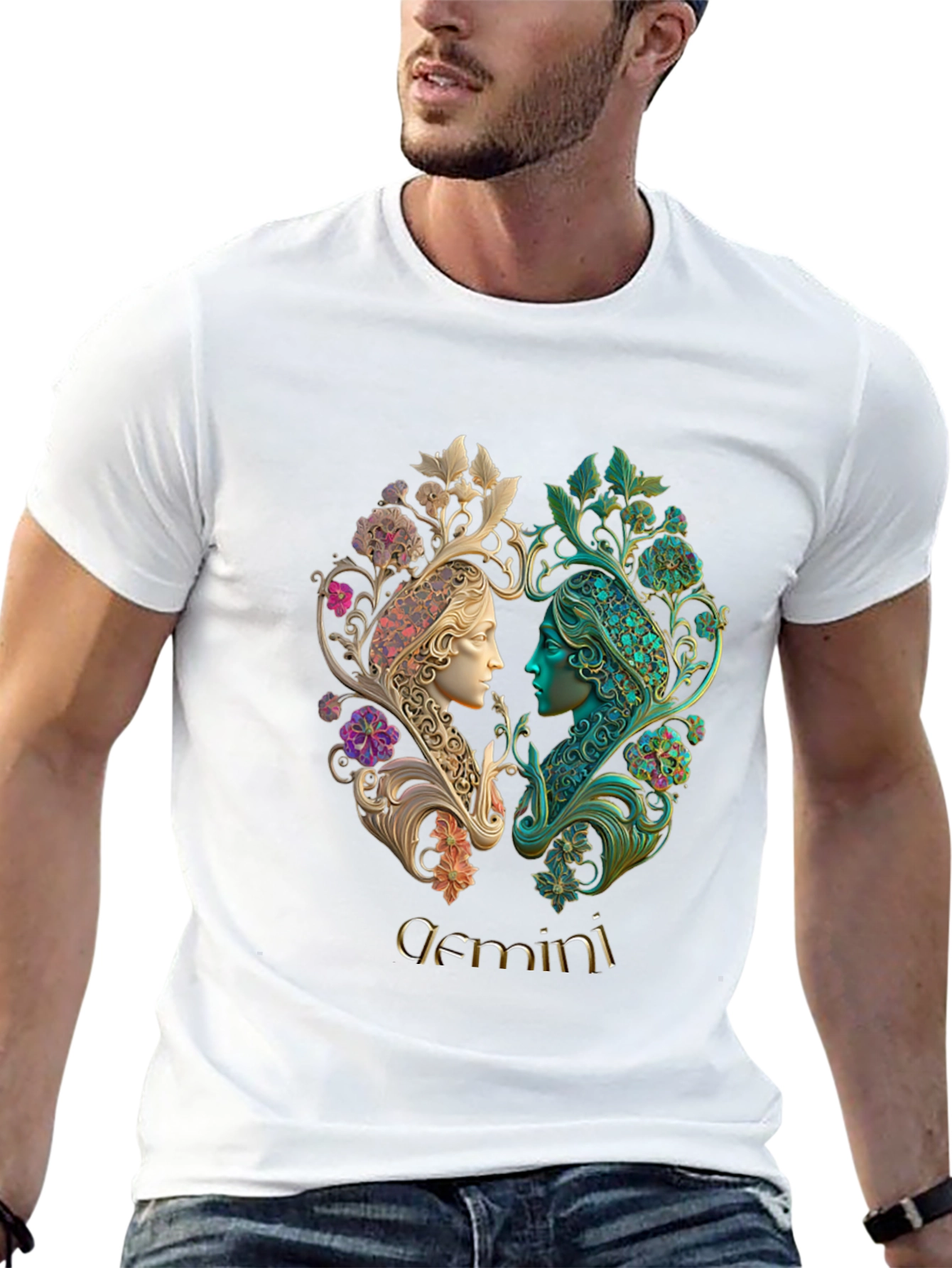 Gemini Zodiac T-Shirt Art Nouveau Style