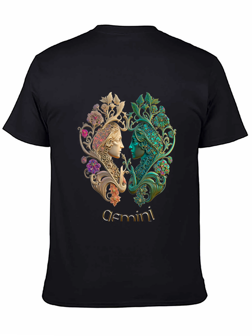 Gemini Zodiac T-Shirt Art Nouveau Style