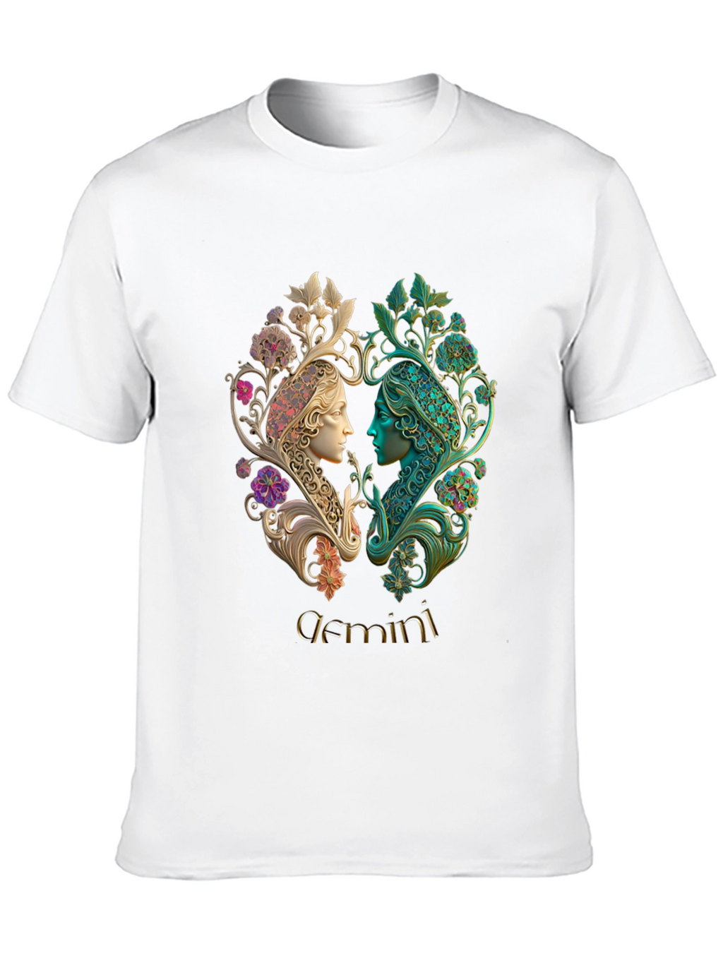 Gemini Zodiac T-Shirt Art Nouveau Style