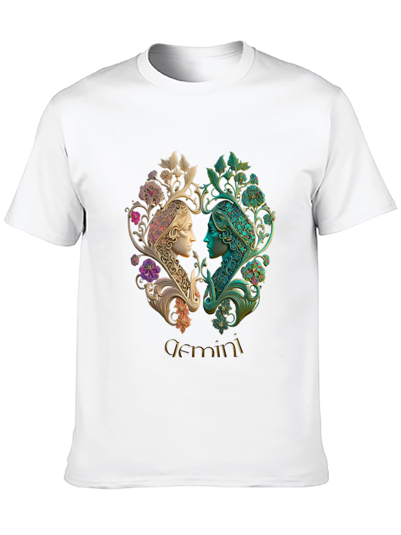 Gemini Zodiac T-Shirt Art Nouveau Style