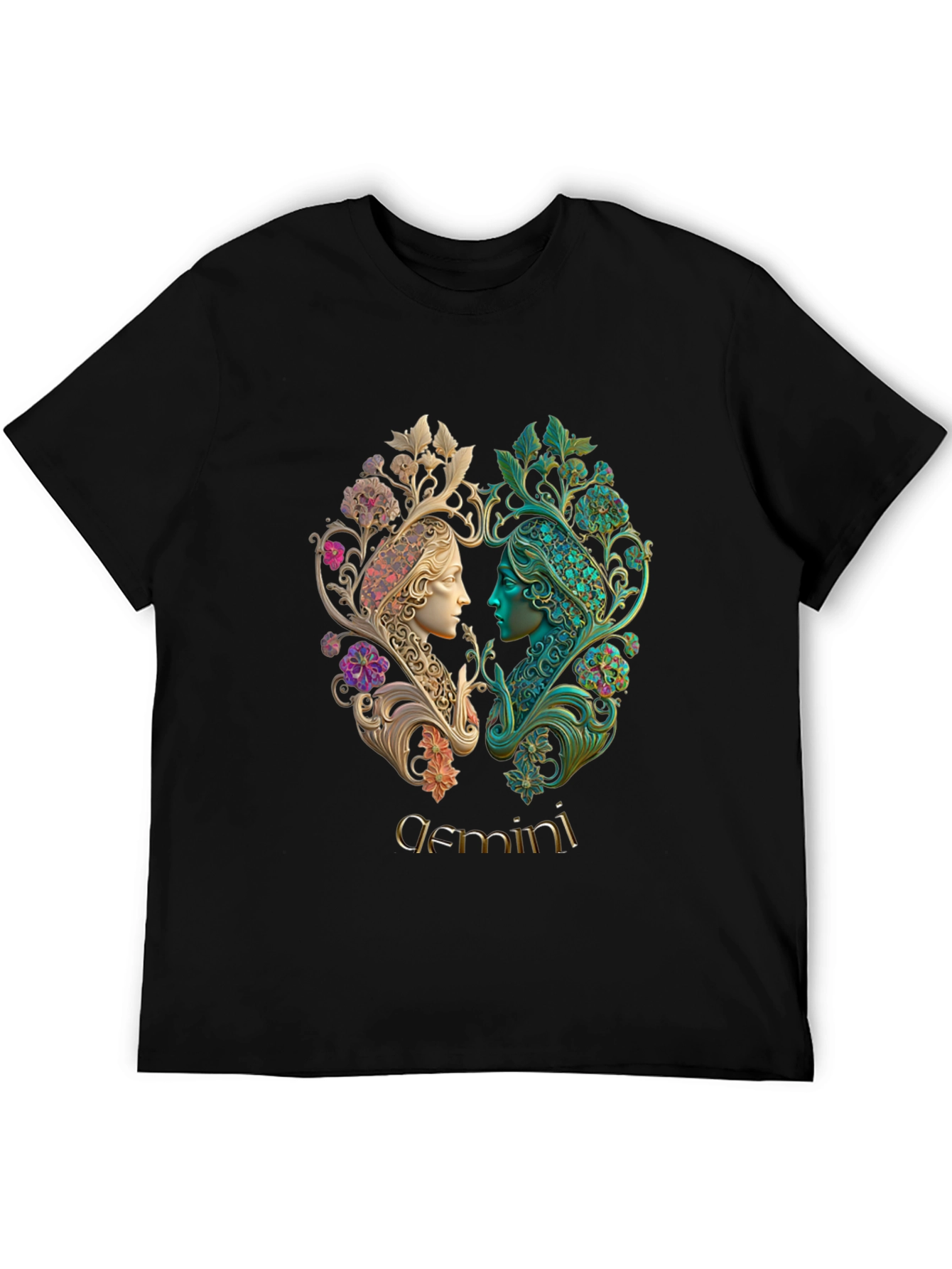 Gemini Zodiac T-Shirt Art Nouveau Style