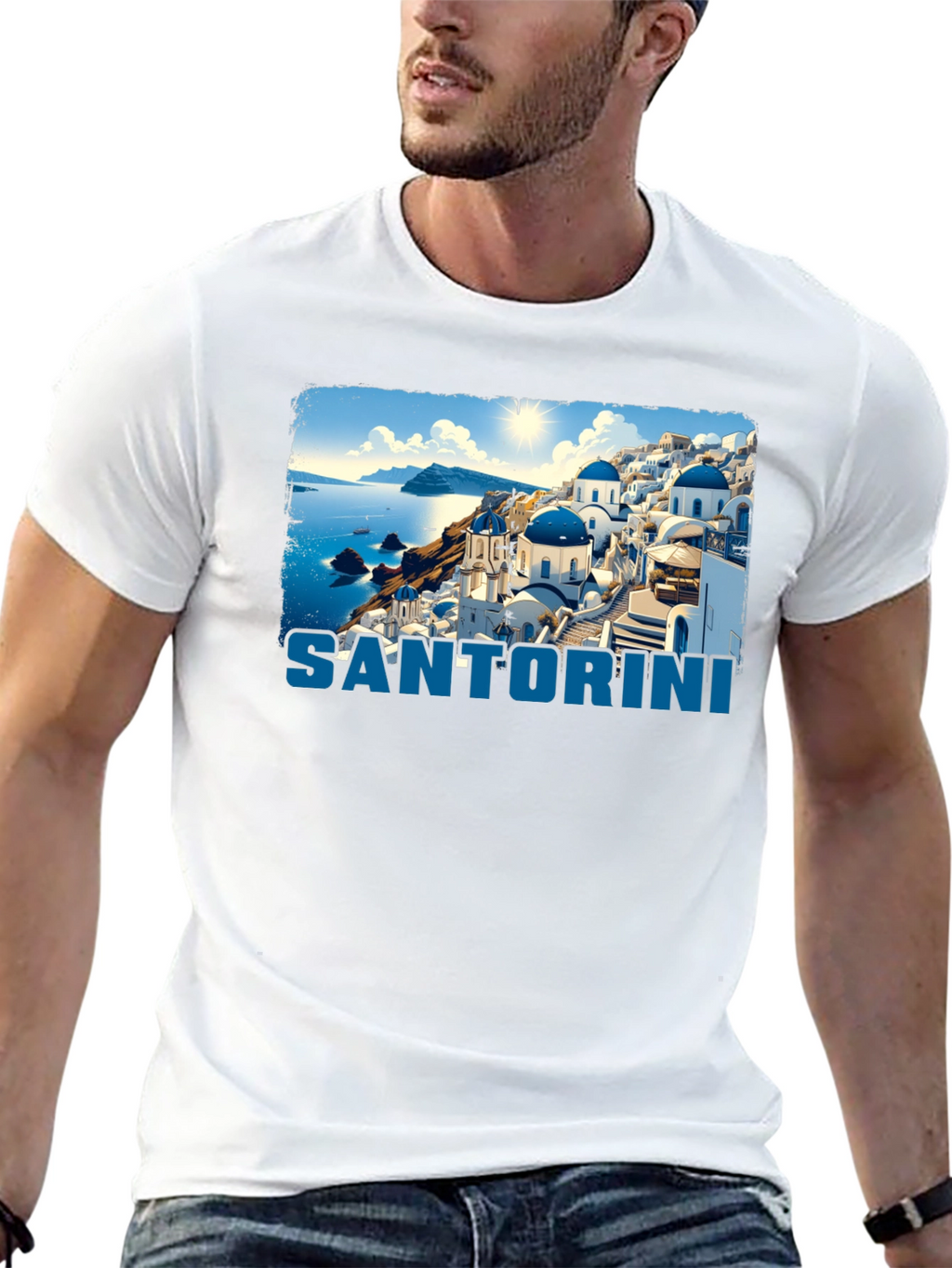 Santorini Graphic T-Shirt - Black Crew Neck Tee