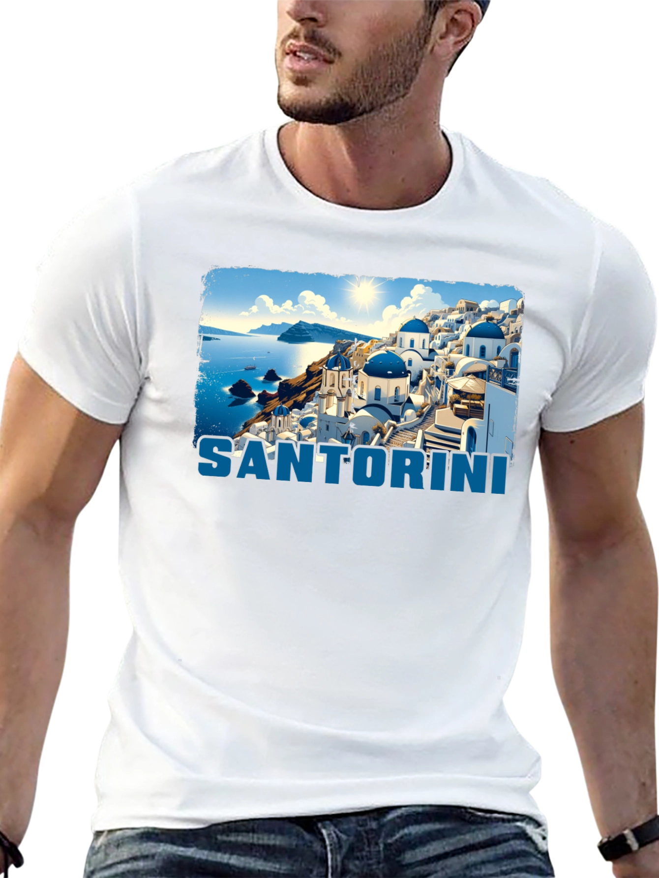 Santorini Graphic T-Shirt - Black Crew Neck Tee
