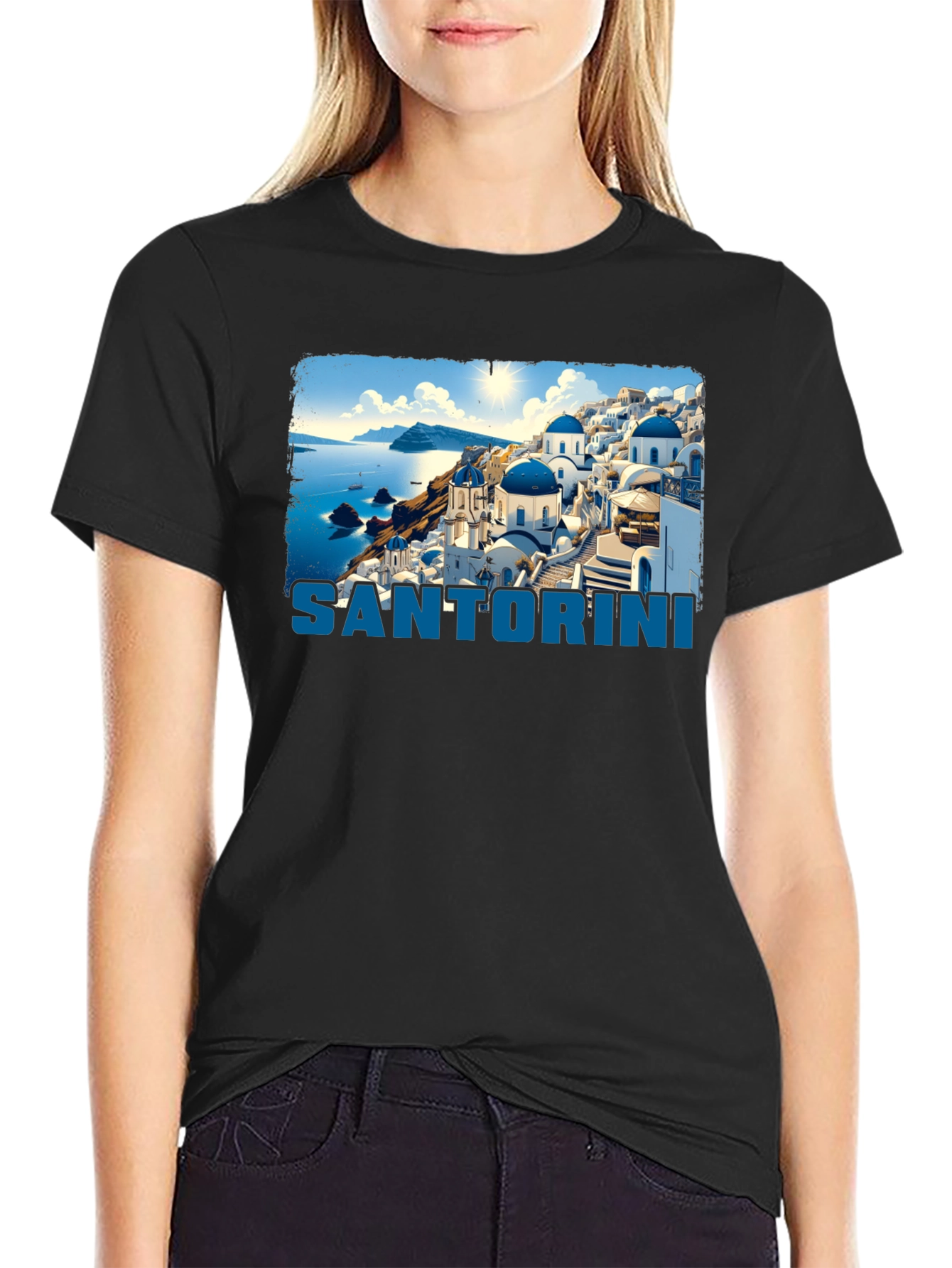 Santorini Graphic T-Shirt - Black Crew Neck Tee