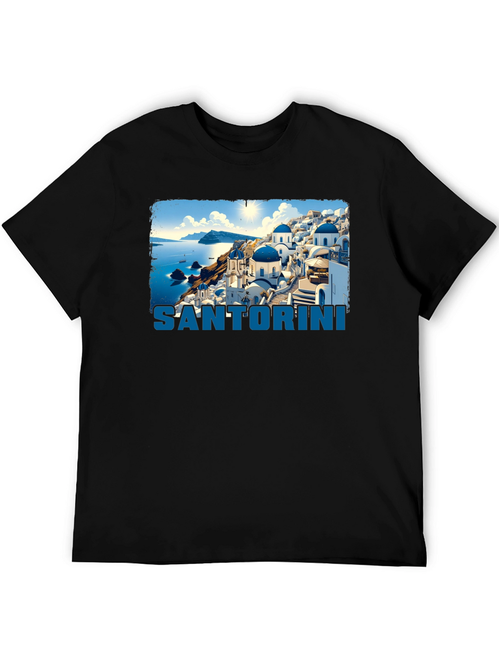 Santorini Graphic T-Shirt - Black Crew Neck Tee