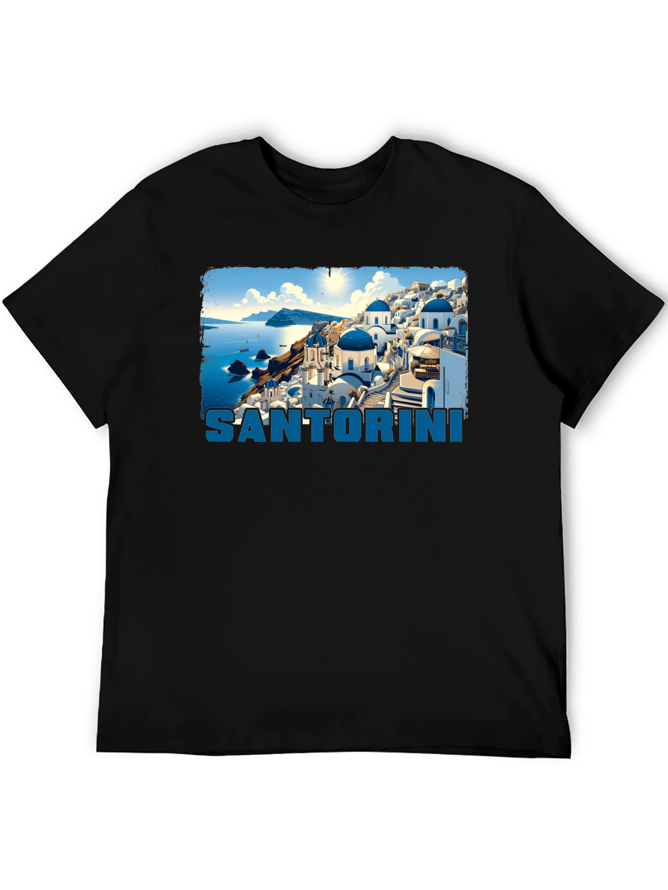 Santorini Graphic T-Shirt - Black Crew Neck Tee