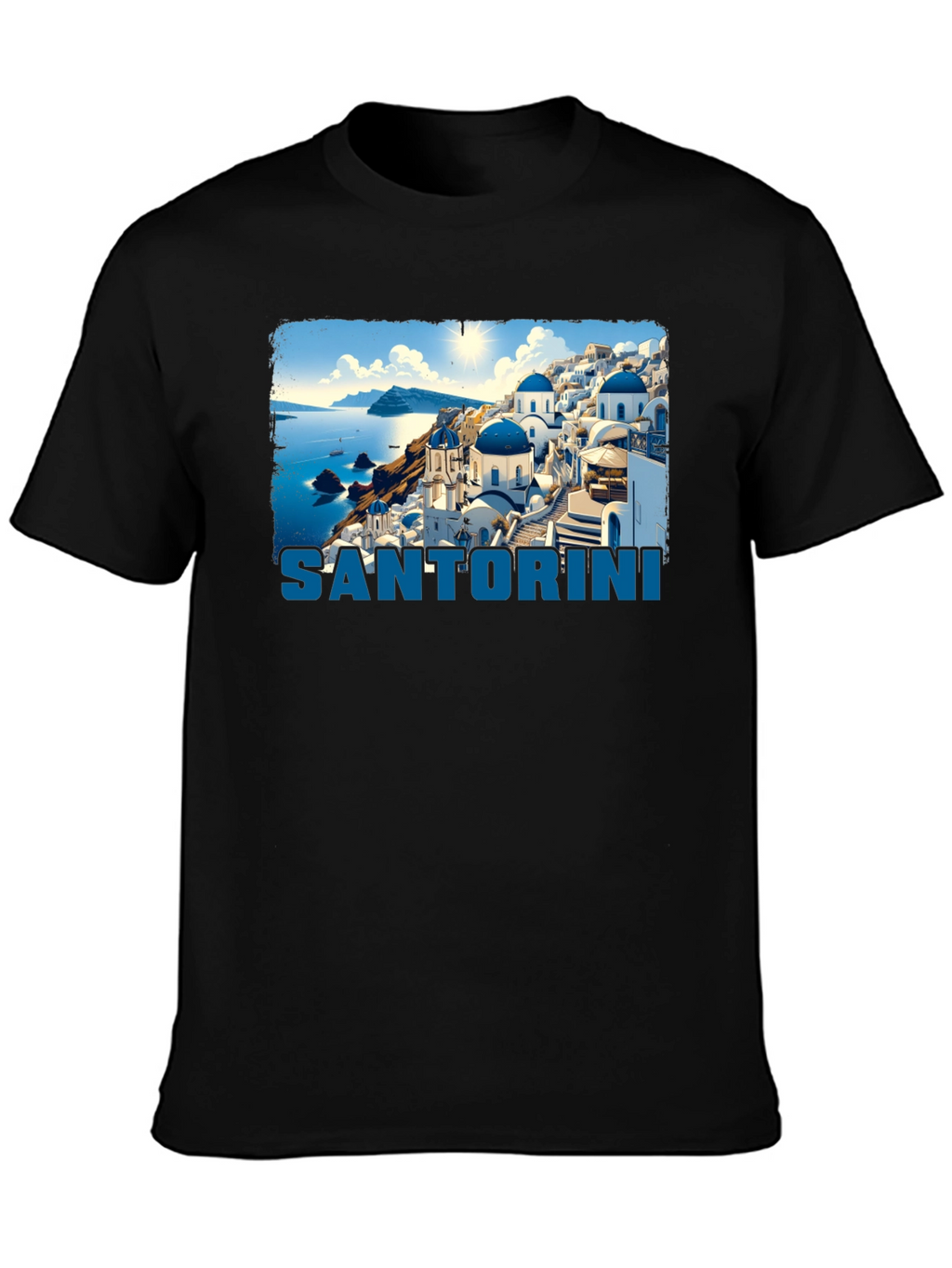 Santorini Graphic T-Shirt - Black Crew Neck Tee