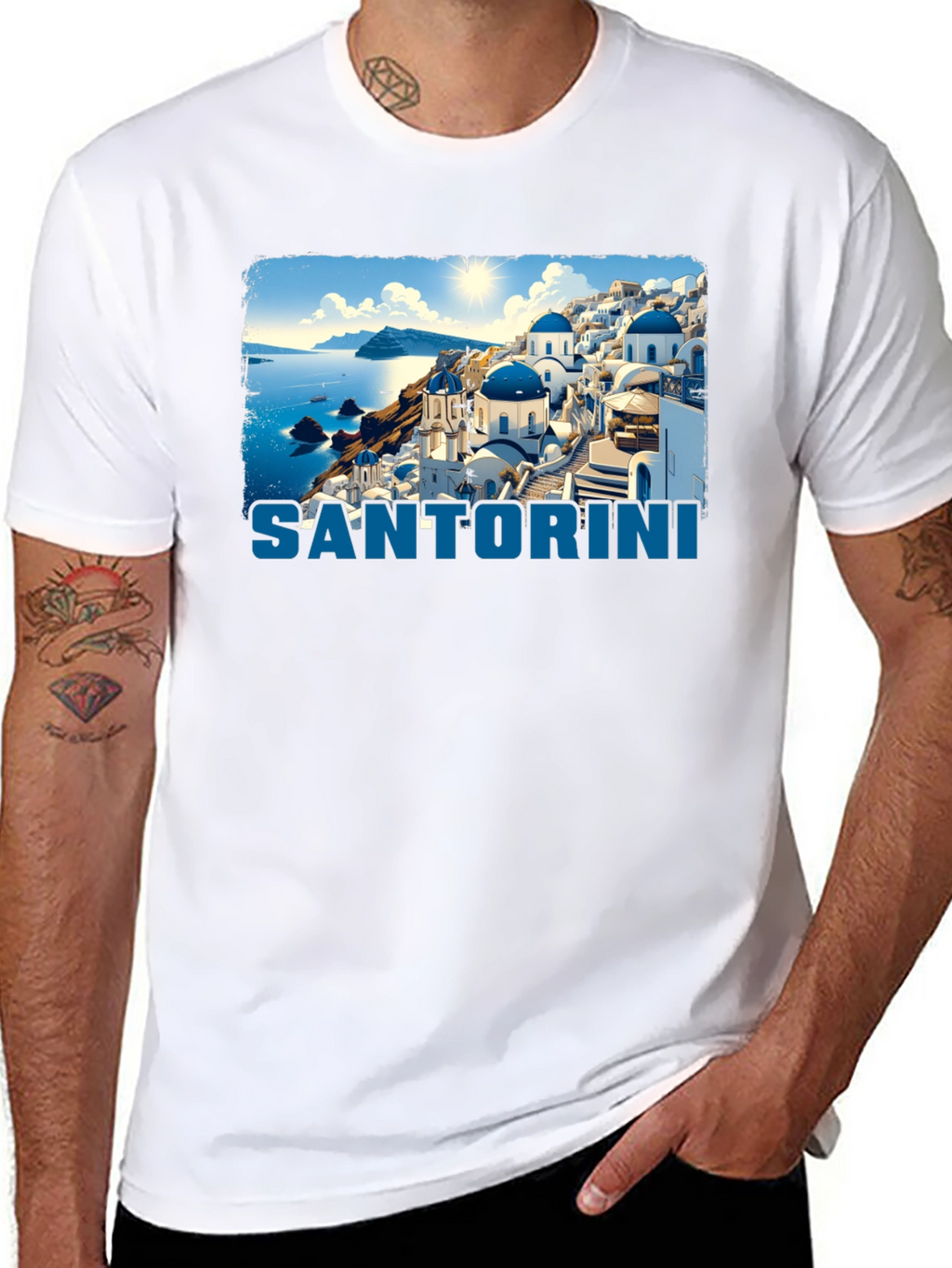 Santorini Graphic T-Shirt - Black Crew Neck Tee