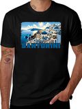 Santorini Graphic T-Shirt - Black Crew Neck Tee