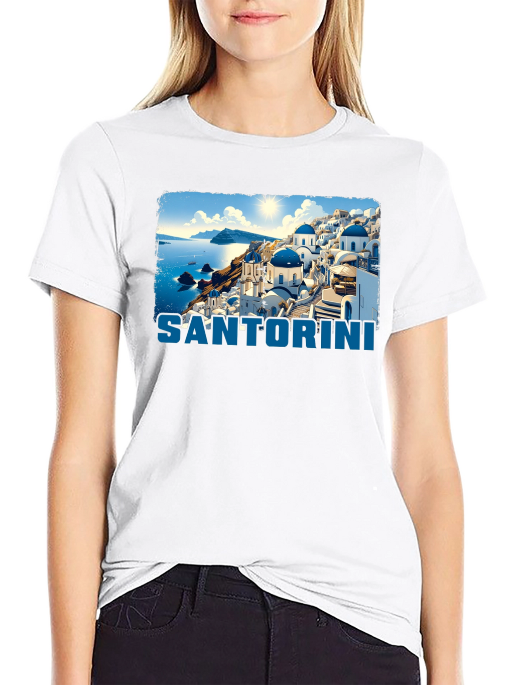 Santorini Graphic T-Shirt - Black Crew Neck Tee