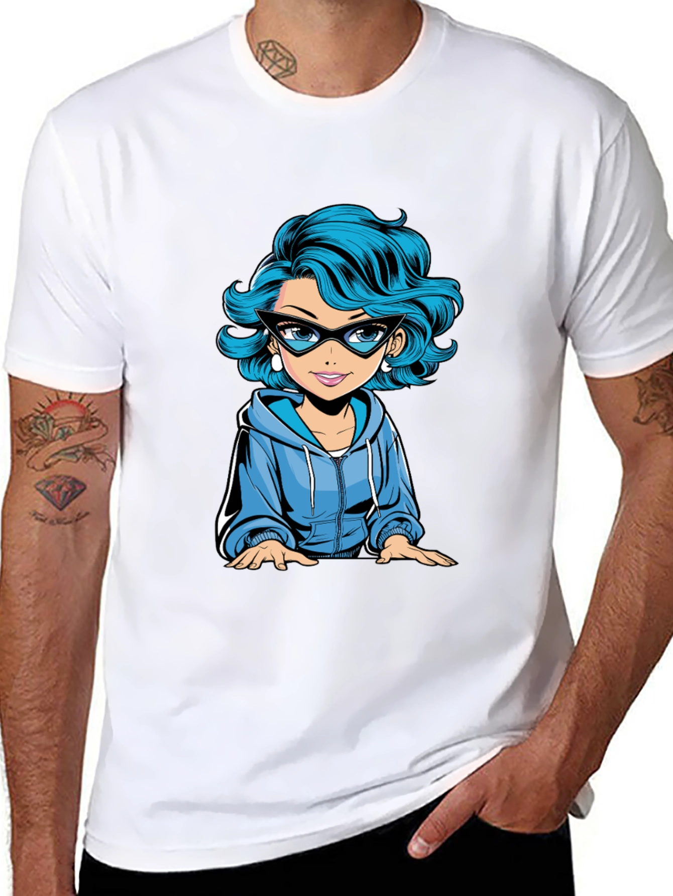 Cartoon Girl Graphic Tee - Black T-Shirt