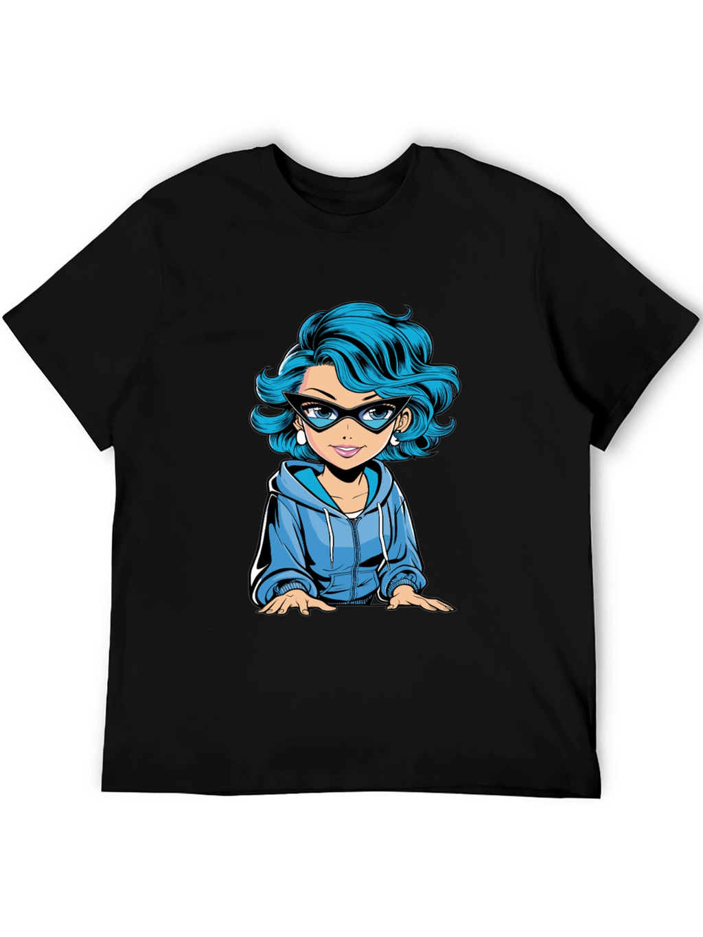 Cartoon Girl Graphic Tee - Black T-Shirt