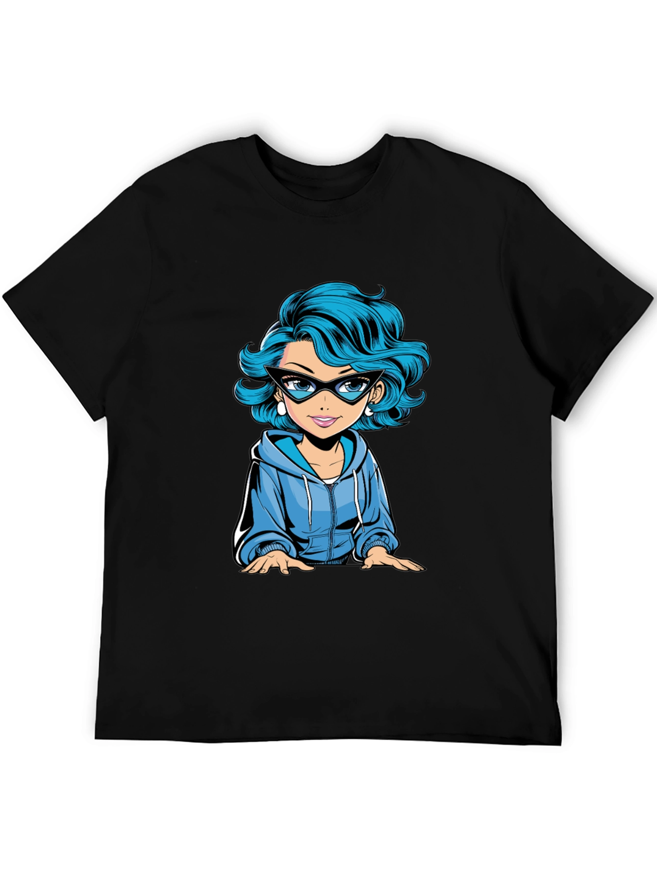 Cartoon Girl Graphic Tee - Black T-Shirt