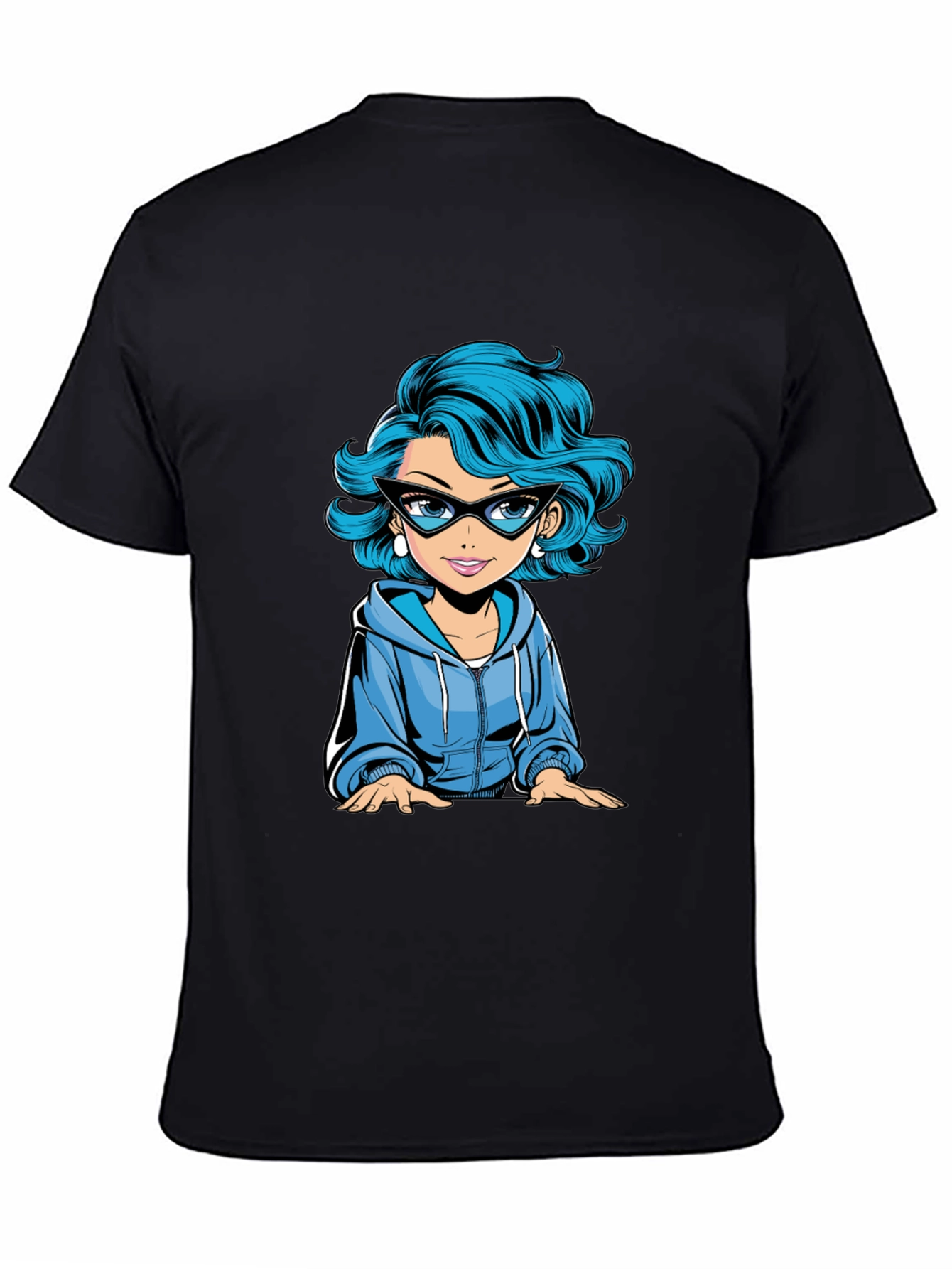 Cartoon Girl Graphic Tee - Black T-Shirt