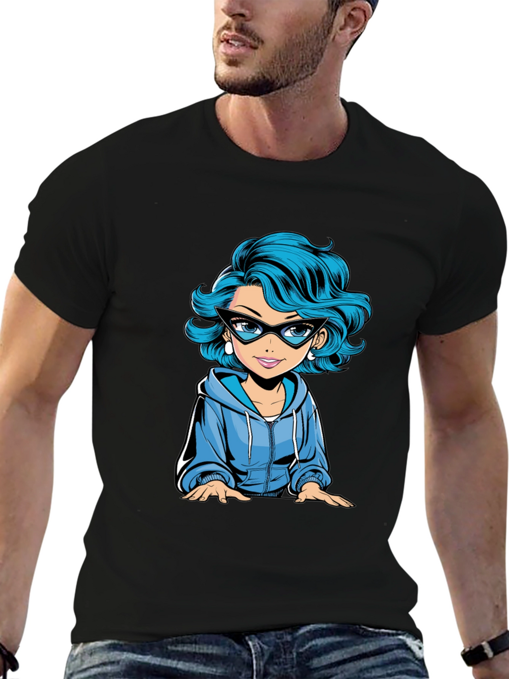 Cartoon Girl Graphic Tee - Black T-Shirt