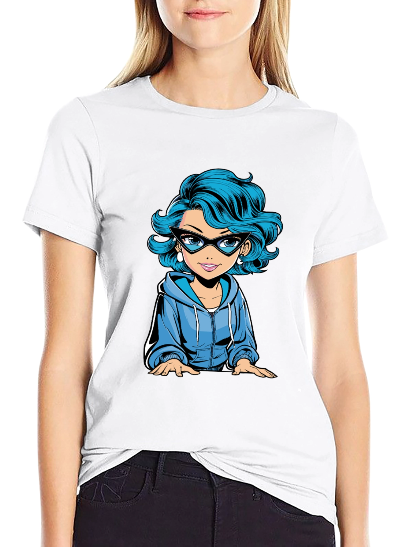 Cartoon Girl Graphic Tee - Black T-Shirt