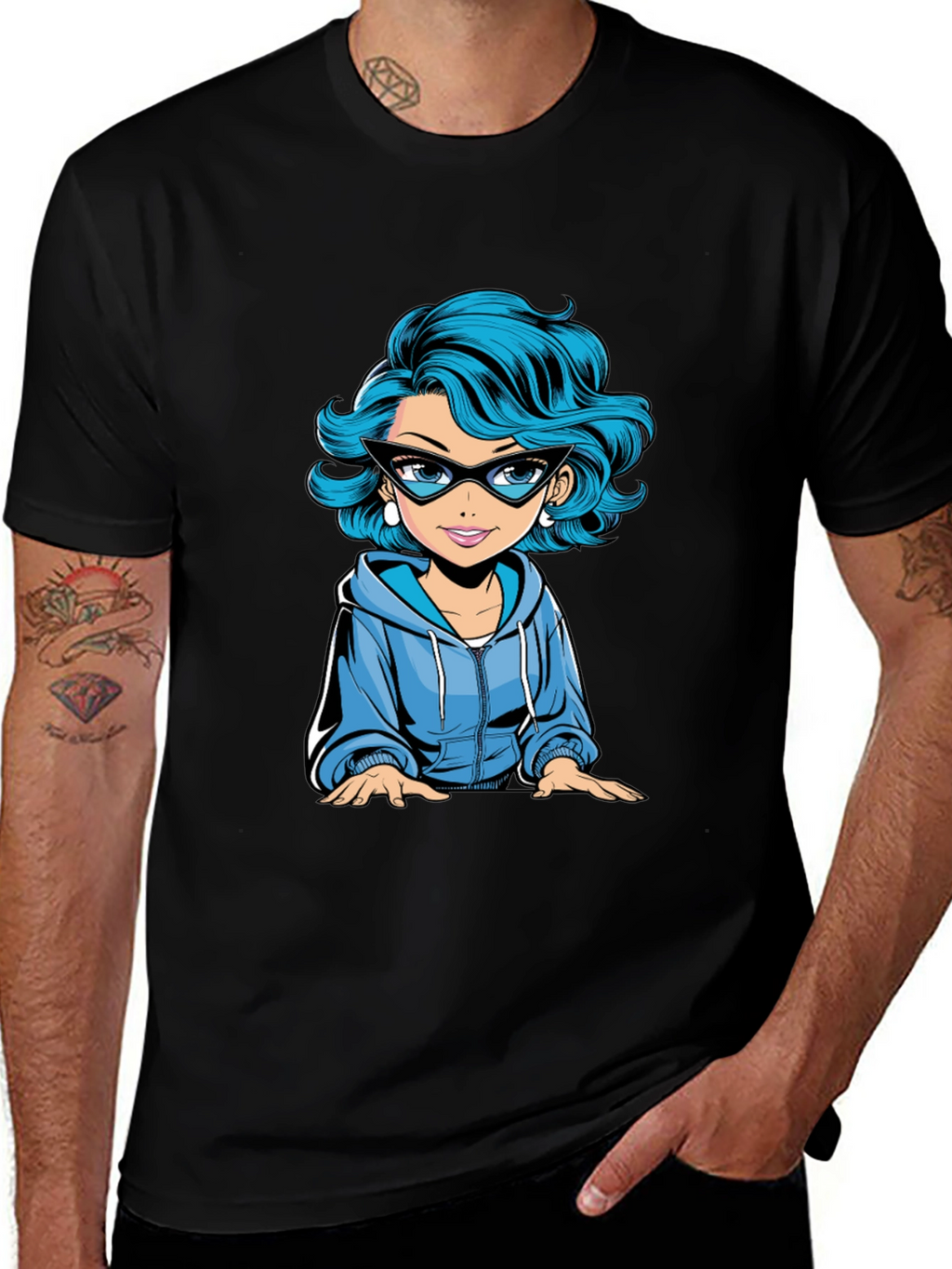 Cartoon Girl Graphic Tee - Black T-Shirt