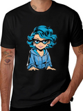 Cartoon Girl Graphic Tee - Black T-Shirt