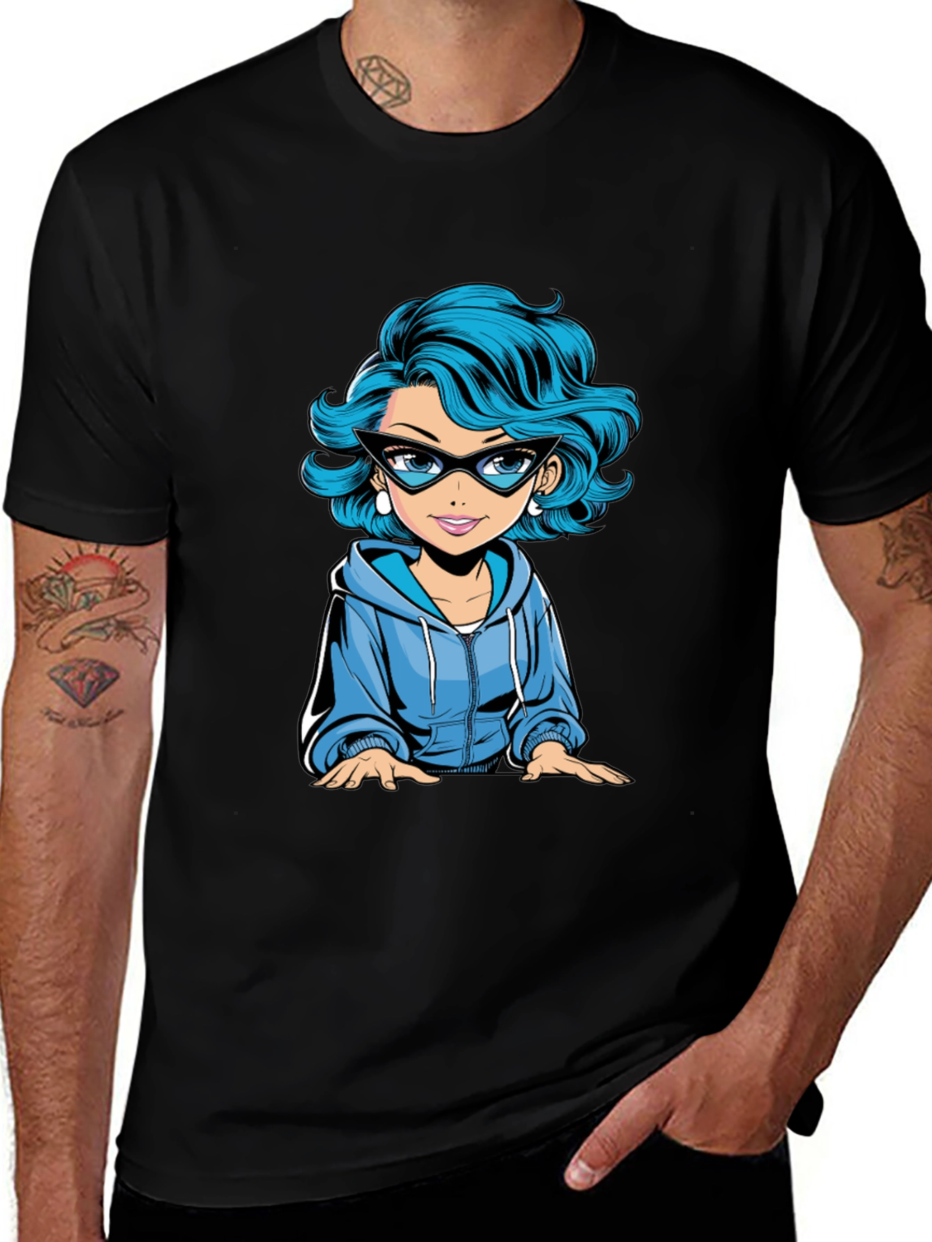 Cartoon Girl Graphic Tee - Black T-Shirt