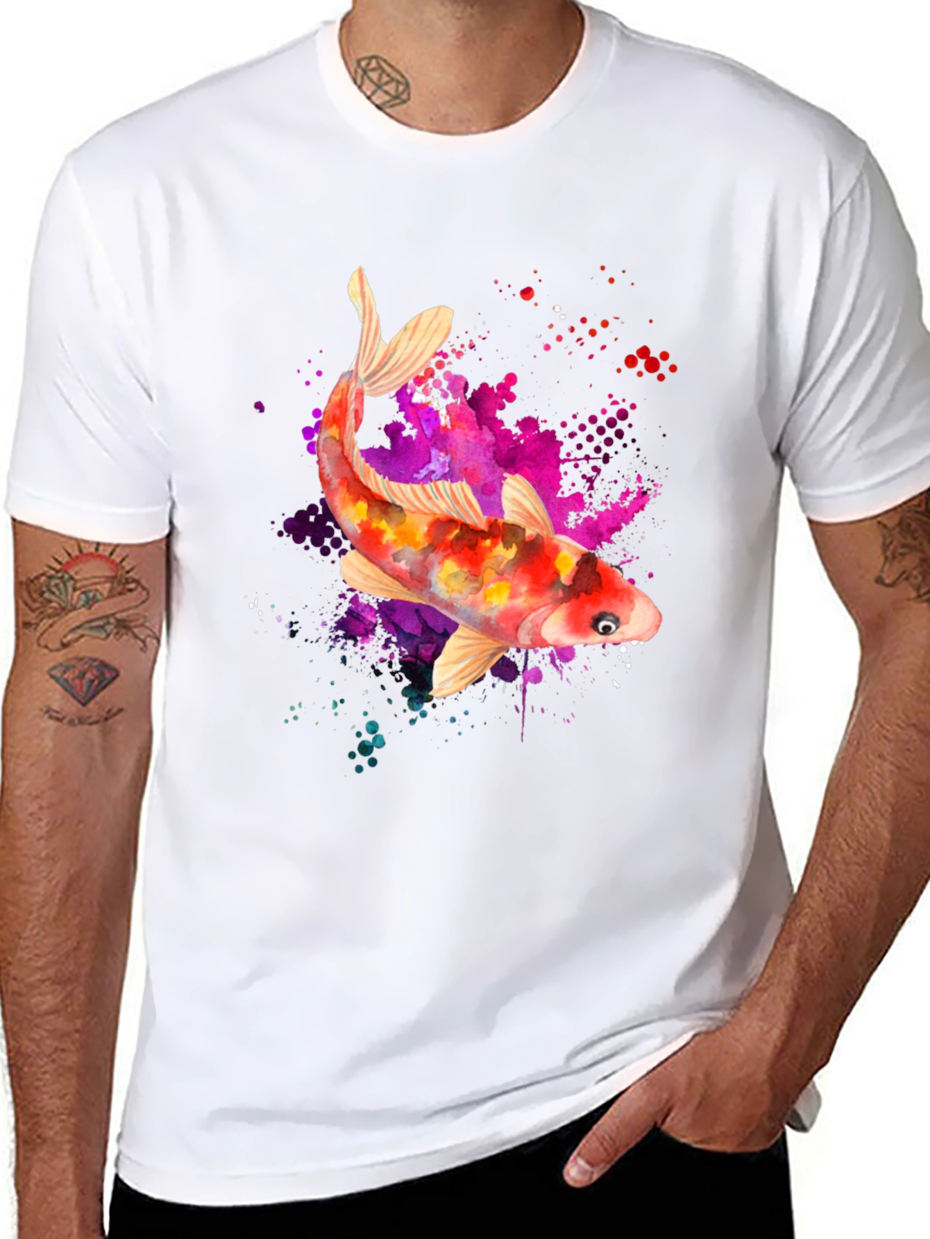 Koi Fish Graphic T-Shirt - Artistic Watercolor Design